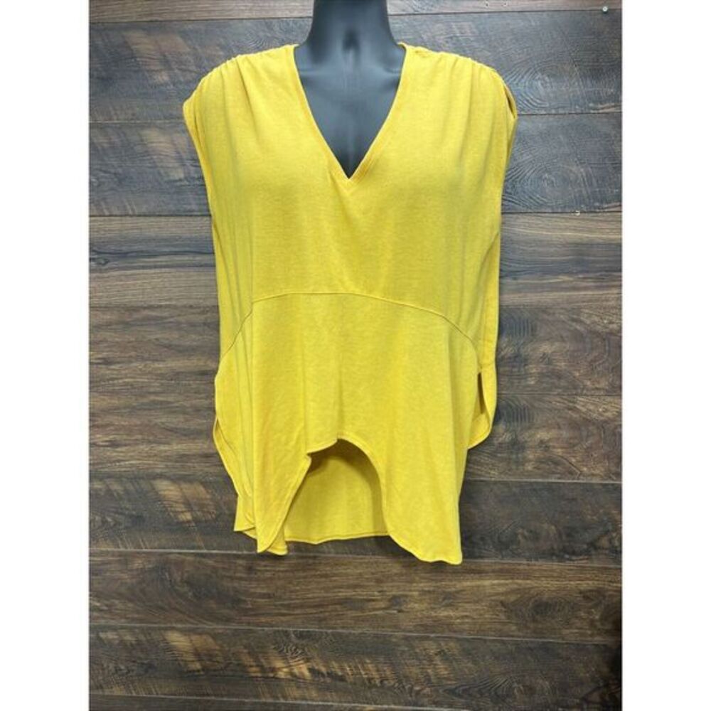 Sweet Pea Mustard Top V-Neck Sleeveless‎ Tunic Handkerchief Hem XL Oversized